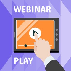 Poster - Online webinar play concept banner. Flat illustration of online webinar play vector concept banner for web design