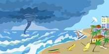 Storm Tornado At City Beach Concept Banner. Flat Illustration Of Storm Tornado At City Beach Vector Concept Banner For Web Design