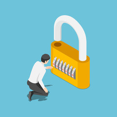 Aufkleber - Isometric businessman unlock the lock by success code