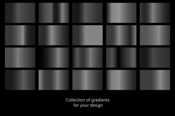 collection of black gradient backgrounds. set of black metallic textures. vector illustration