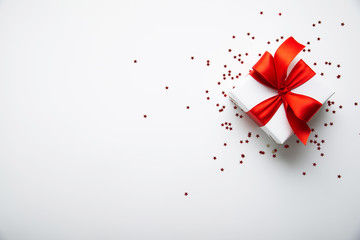Wall Mural - merry christmas and happy holidays greeting card. new year. valentine's day. white gifts with red ri