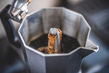 Brewing Black Moka Coffee Using Moka Coffee Maker