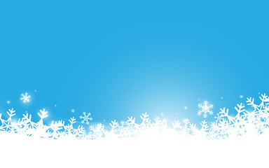Poster - Merry Christmas and Happy New Year banner. Abstract white snowflakes and sparkling light on blue background. Space for your design