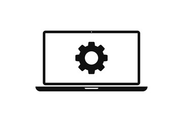 Poster - laptp or pc with gear settings isolated vector icon. construction concept. internet technology icon 