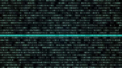 Aufkleber - Digital Number Technology 4K Motion Computing Running Developer Program Code Motion Background. 3D Graphic Binary Encoding Decimal Statistics Algorithm Row Matrix Concept Display.