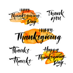 Collection of hand drawn Thanksgiving lettering element.