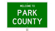 Rendering of a green 3d highway sign for Park County