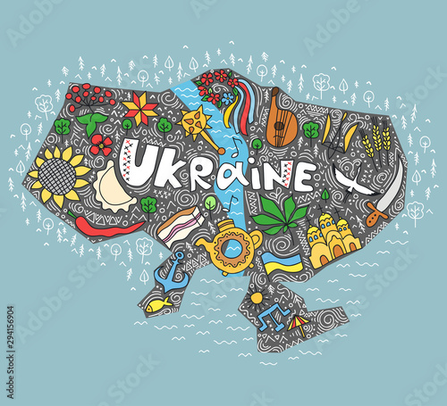 Fotografía Ukraine hand lettering and doodles elements background