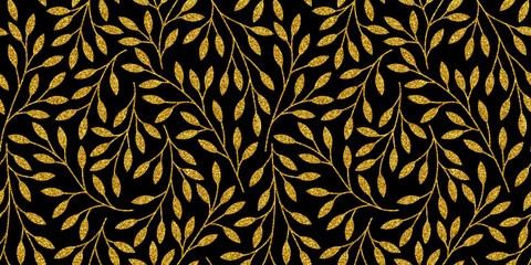 Elegant floral seamless pattern with golden tree branches. Vector illustration.