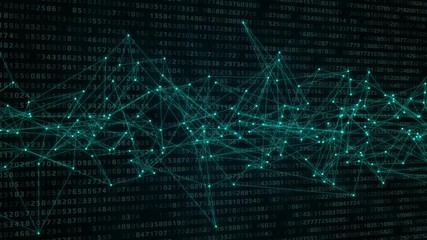 Poster - Big Data 4K Footage Plexus Shape Connection Digital Dot Communication Transfer Background.  Decimal Digit Code With Hi Technology Geometric Swirl Display Information.