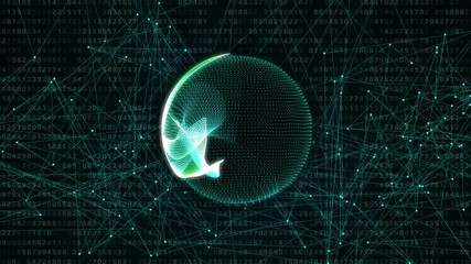 Aufkleber - Plasma Sphere Spin Digital Number Technology 4K Motion Running Developer Program Code Motion Background. 3D Graphic Earth Binary Encoding Statistics Big Data Analysis Concept Display.