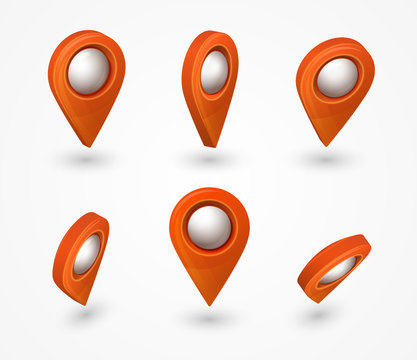 Map pointer 3d pin. Location symbols vector set isolated on white background.