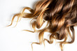 Leinwandbild Motiv long brown curly hair on white isolated background