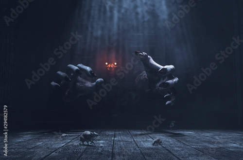 Fotomural The dwelling,The place has it own devil,Monster in haunted house,3d illustration
