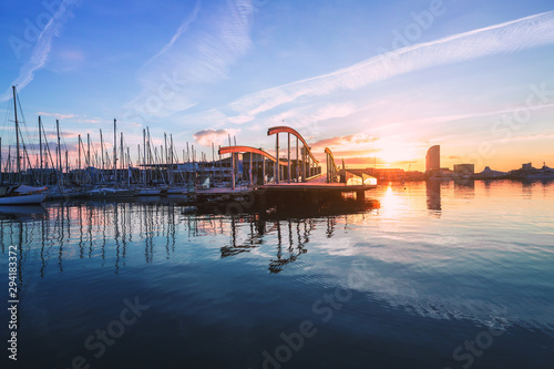 Barcelona Port Vell with Sailboat Wallpaper Mural