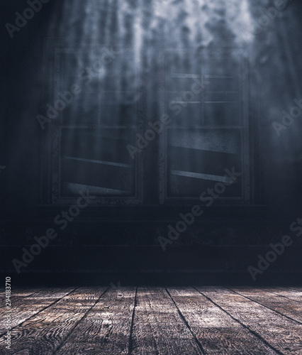 Inside Of A Haunted House Scene With Wooden Floors And Old Window