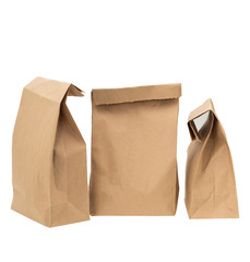 Brown paper bag isolated on white background