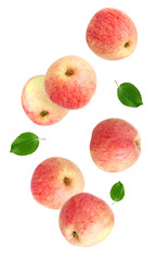 Wall Mural - falling apples isolated on white background.