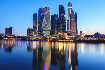 Modern Russia. Panorama of Moscow-city, Moscow International Business Center at sunset