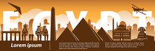 Egypt Famous Landmark Silhouette Style,text Within,travel And Tourism,orange And Brown Tone Color Theme