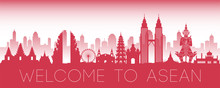 ASEAN Famous Landmark Red Silhouette Design