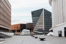 Citiscape View In The Modern Area Of Luxembourg With The European Court Of Justice, Parliament And Philharmonic Hall