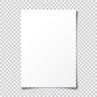 Realistic blank paper sheet with shadow in A4 format on transparent background. Notebook or book page with curled corner. Vector illustration.