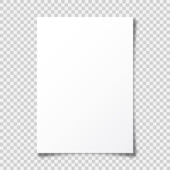 realistic blank paper sheet with shadow in a4 format on transparent background. notebook or book pag