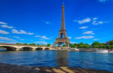 Fototapeta Boho - Paris Eiffel Tower and river Seine in Paris, France. Eiffel Tower is one of the most iconic landmarks of Paris. Cityscape of Paris