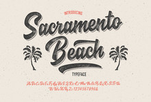  "Sacramento Beach". Vintage Brush Script Alphabet. Retro Typeface. Vector Font Illustration. Vector