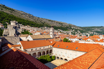Wall Mural - A view to the city walls of Dubrovnik and of St. Saviour Church on daylight