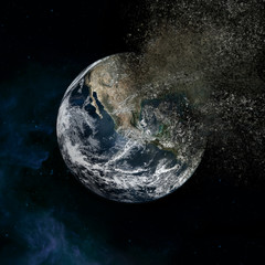 Wall Mural - Earth vanisching loosing pieces - explosion in the galaxy 