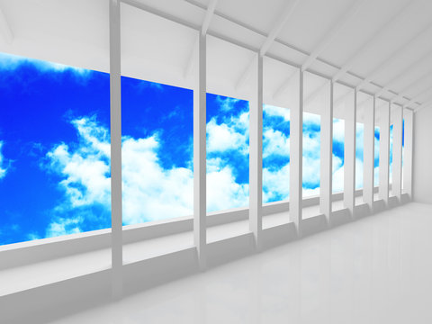 Futuristic White Architecture Design on Cloudy Sky Background