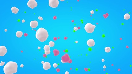 Poster - 3D animation of the set of balls changing in shape flying in space.