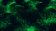 Abstract Technology Flow Background. Futuristic Green Dots Background With A Dynamic Wave. 3d Rendering.