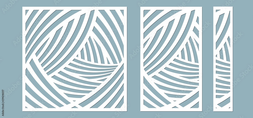 Set, panel for registration of the decorative surfaces. Abstract lines panels. Vector illustration of a laser cutting. Plotter cutting and screen printing. - obrazy, fototapety, plakaty 