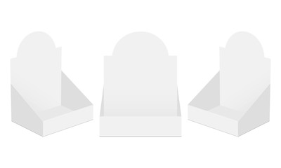 Set of three POS display boxes isolated on white background. Vector illustration