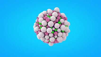 Poster - 3D animation of many balls of different sizes around a large pulsating ball.