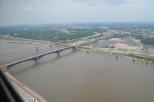 Summer In Missouri: Overlooking Mississippi River, Eads Bridge And Martin Luther King Bridge In St. Louis