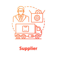 Wall Mural - Supplier red concept icon. Cargo transportation idea thin line illustration. Parcel shipping. Delivery service management. Product transfer. Logistics and distribution. Vector isolated outline drawing