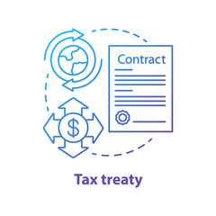 Tax treaty blue concept icon. International agreement idea thin line illustration. Double taxation and fiscal evasion. Bilateral deal. Currency transaction. Vector isolated outline drawing