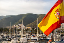 Spanish Flag On A Ship Harbor