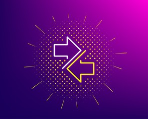Aufkleber - Synchronize arrows line icon. Halftone pattern. Communication Arrowheads symbol. Navigation pointer sign. Gradient background. Synchronize line icon. Yellow halftone pattern. Vector