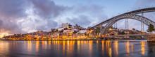 City Of Porto At Sunset, As Seen From Cais De Gaia Over Douro River