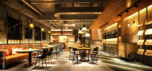 Fotografía 3d render cafe restaurant