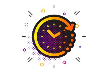Poster - Clock sign. Halftone circles pattern. Time change icon. Watch symbol. Classic flat time change icon. Vector