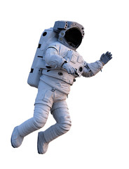 astronaut floating in outer space, isolated on white background