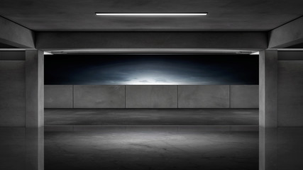 Wall Mural - concrete garage pit lane pit lane scene dark car background