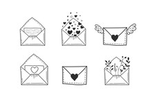 A Set Of Envelopes. Vector Illustration Of Hands In Doodle Style. Drawings Of Letters