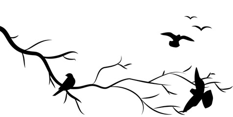 Poster - Flying bird branch silhouette illustration